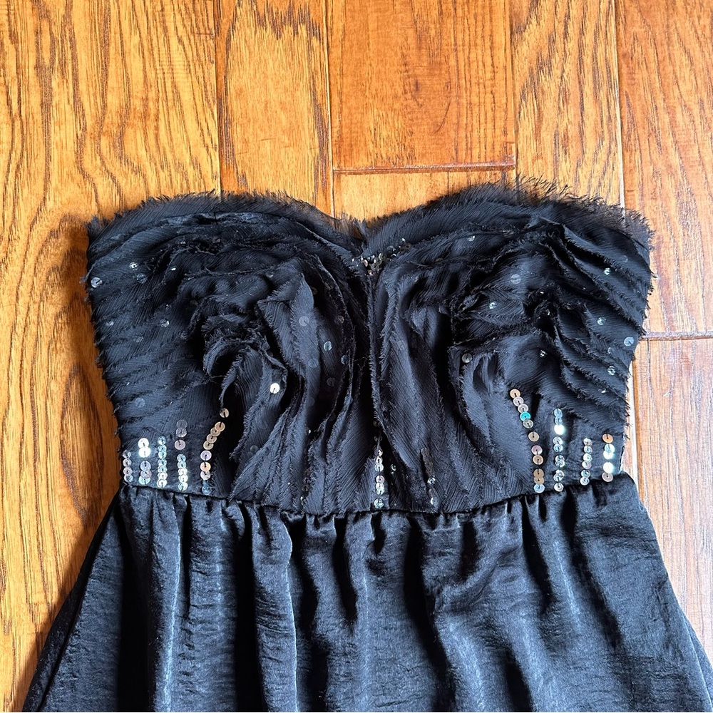 Mustard Seed Black Satin Strapless Mini Dress with Sequins Size Small - Picture 3 of 5